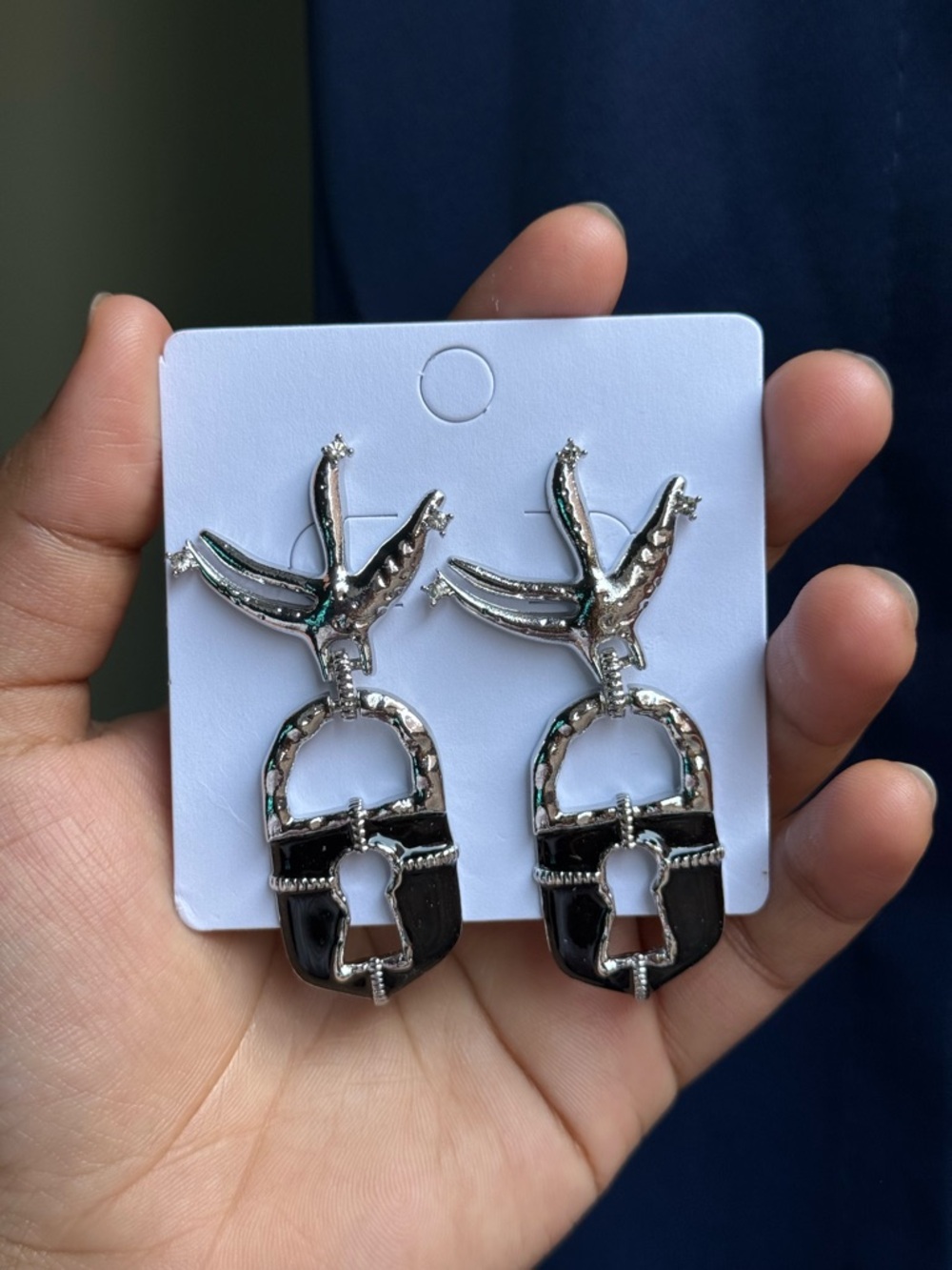 Schiaparelli Inspired Silver and Black Statement Drop Earrings